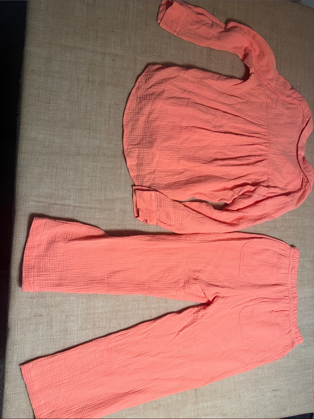 Splendid Coral Button-Up Top and Wide-Leg Pants Set - Picture 8 of 8